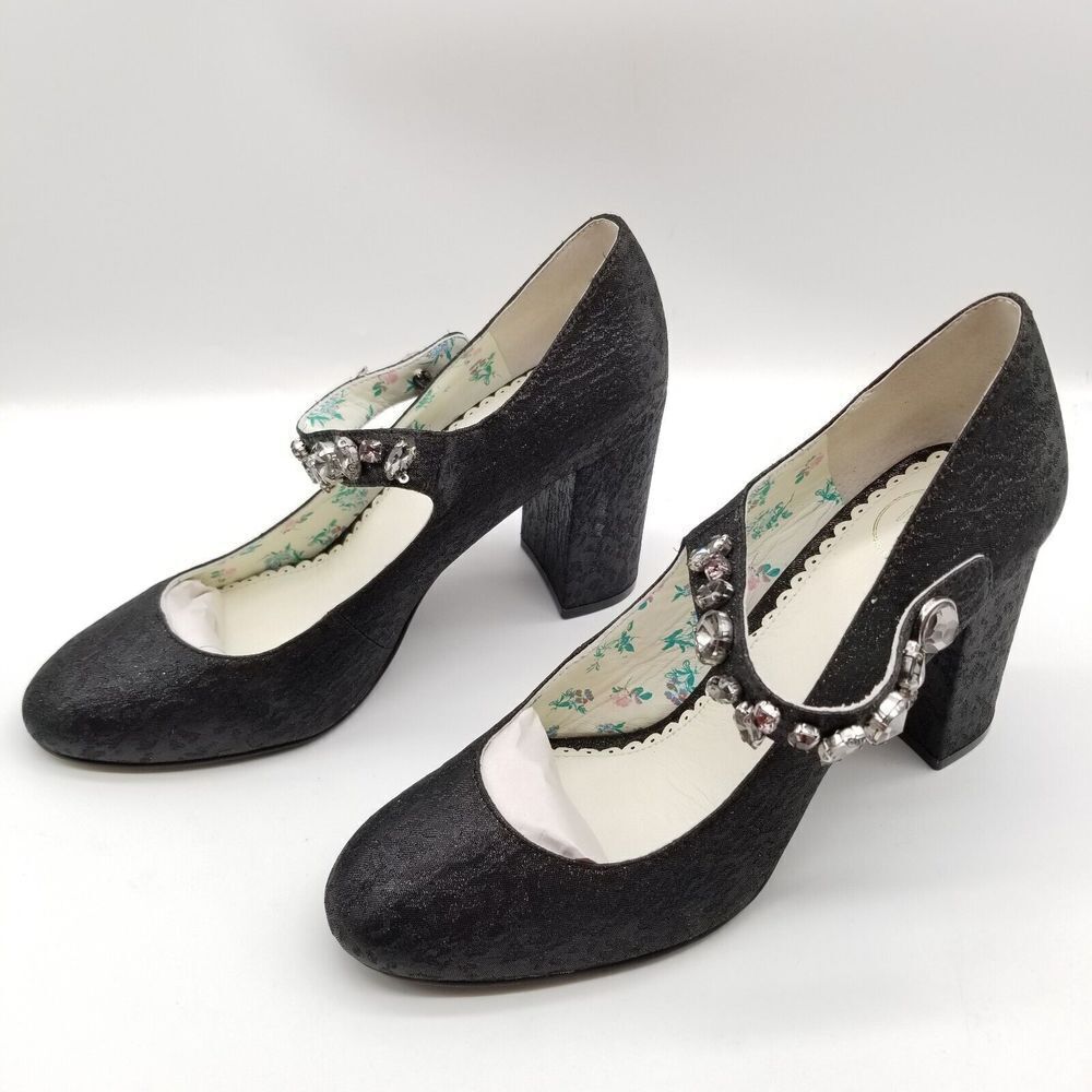 1901 Women Thomson Mary Jane Heels Size 9 Shimmery Black Embellished